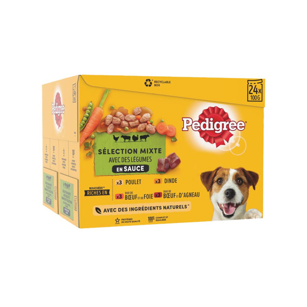 Pedigree - Verse maaltijdzakjes In Saus - 4 Soorten - Voor Volwassen Honden (96 x 100g)