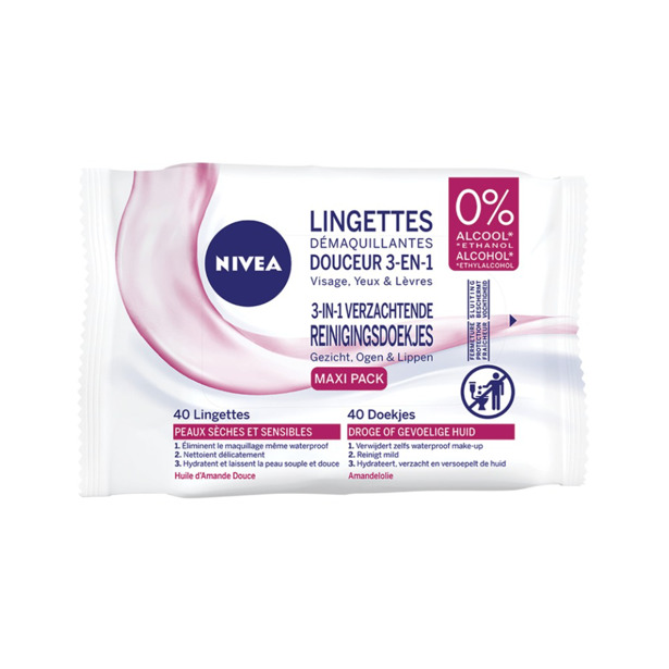 Nivea Make-Up Remover Doekjes "3in1" Droge en Gevoelige Huid 40 doekjes