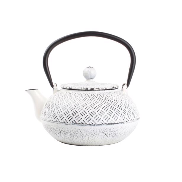 O-Tea Theepot 0.8L Gietijzer Wit op Zwart Kubussen