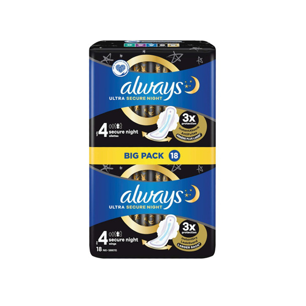 Always - Ultra Secure Night Maat 4 Maandverband met vleugels (10 x 18 stuks)