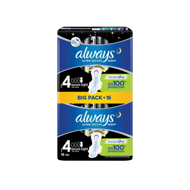 Always Ultra Secure Night Maat 4 Maandverband met vleugels