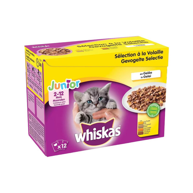 Whiskas - Junior Maaltijdzakjes Gevogelte Selectie In Gelei 2-12 maanden (96 x 100g)
