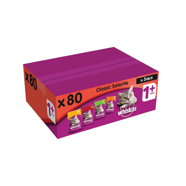 Whiskas - Maaltijdzakjes Classic Selection In Saus 1+ jaar (80 x 100g)