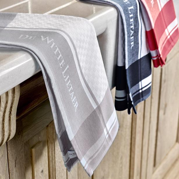 De Witte Lietaer Set van 3 Keuken Handdoeken 50x70cm (white-geranium/gull-gray/dark-navy)