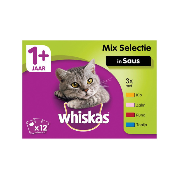 Whiskas - Maaltijdzakjes Mix Selectie In Saus 1+ jaar (96 x 100g)