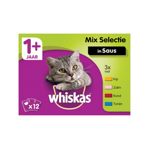 Whiskas Maaltijdzakjes Mix Selectie In Saus 1+ jaar (48 x 100g) 4008429082917